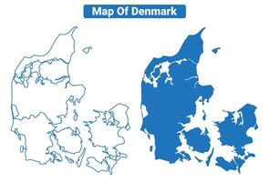 Denmark simple flat map outline style illustration set vector