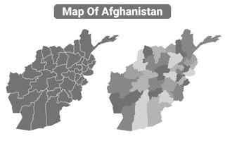 Greyscale Afghanistan political map with borders of region illustration set vector