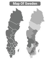 Greyscale Sweden political map with borders of region illustration set vector