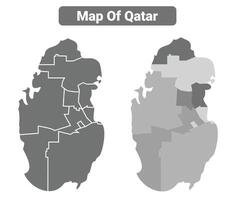 Greyscale Qatar political map with borders of region illustration set vector