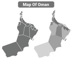 Greyscale Oman political map with borders of region illustration set vector