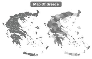 Greyscale Greece political map with borders of region illustration set vector