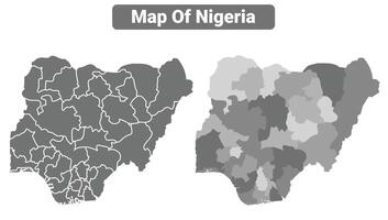 Greyscale Nigeria political map with borders of region illustration set vector
