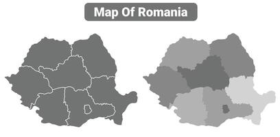 Greyscale Romania political map with borders of region illustration set vector