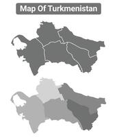 Greyscale Turkmenistan political map with borders of region illustration set vector