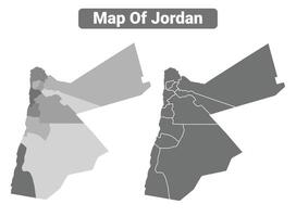 Greyscale Jordan political map with borders of region illustration set vector