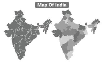 Greyscale India political map with borders of region illustration set vector