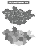 Greyscale Mongolia political map with borders of region illustration set vector