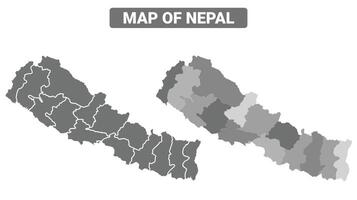 Greyscale Nepal political map with borders of region illustration set vector