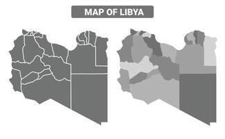 Greyscale Libya political map with borders of region illustration set vector