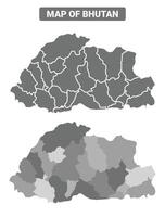 Greyscale Bhutan political map with borders of region illustration set vector