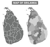 Greyscale Sri Lanka political map with borders of region illustration set vector