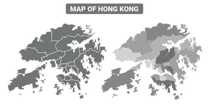 Greyscale Hong Kong political map with borders of region illustration set vector