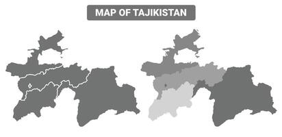 Greyscale Tajikistan political map with borders of region illustration set vector