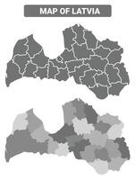 Greyscale Latvia political map with borders of region illustration set vector