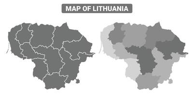 Greyscale Lithuania political map with borders of region illustration set vector