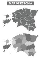 Greyscale Estonia political map with borders of region illustration set vector