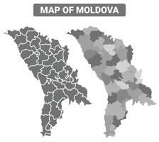 Greyscale Moldova political map with borders of region illustration set vector