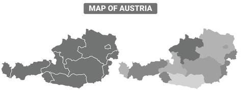 Greyscale Austria political map with borders of region illustration set vector