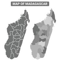 Greyscale Madagascar political map with borders of region illustration set vector