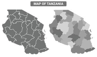 Greyscale Tanzania political map with borders of region illustration set vector