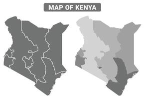 Greyscale Kenya political map with borders of region illustration set vector