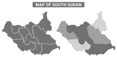 Greyscale South Sudan political map with borders of region illustration set vector