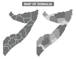 Greyscale Somalia political map with borders of region illustration set vector