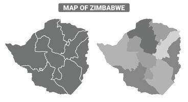 Greyscale Zimbabwe political map with borders of region illustration set vector