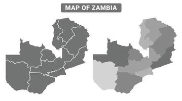 Greyscale Zambia political map with borders of region illustration set vector