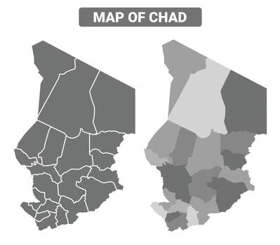 Greyscale Chad political map with borders of region illustration set vector