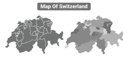 Greyscale Switzerland political map with borders of region illustration set vector