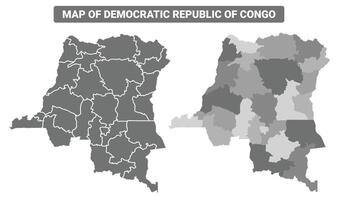 Greyscale Democratic Republic of Congo political map with borders of region illustration set vector