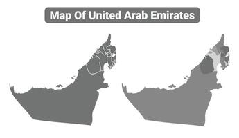 Greyscale United Arab Emirates political map with borders of region illustration set vector