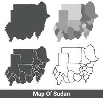 Collection of Sudan country grey political maps set with border outline illustration vector