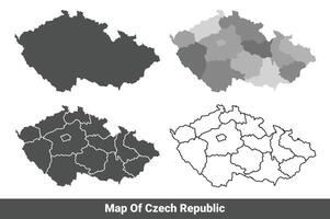 Collection of Czech Republic country grey political maps set with border outline illustration vector