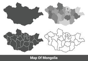 Collection of Mongolia country grey political maps set with border outline illustration vector