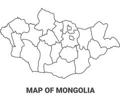 Outline Mongolia Map With borders of region illustration vector