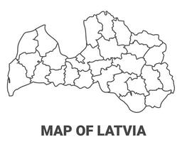 Outline Latvia Map With borders of region illustration vector