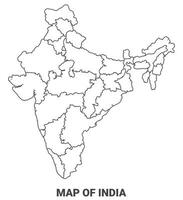 Outline India Map With borders of region illustration vector