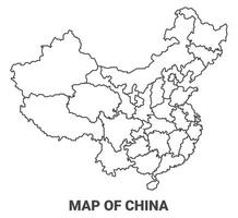 Outline China Map With borders of region illustration vector