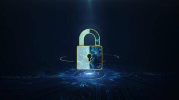 Data protection Cyber Security concept with lock icon on printed circuit board design. Cyber attack protection for worldwide connections,Block chain. video