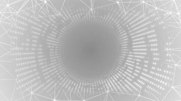 White and Black color circular dots 3D tunnel with modern plexus design 3D tunnel geometrical background video