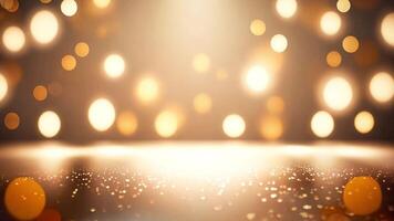 Elegant golden bokeh lights with glittering surface in warm ambient glow. Festive background video