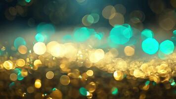Golden and teal bokeh abstract lights for festive and artistic designs video