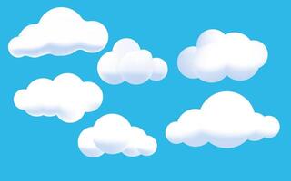 Cartoon fluffy clouds set on blue sky, graphic design elements vector