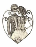 Couple wedding skull day of the dead design by hand drawing on paper and make graphic . vector