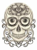 Skull tattoo mix vintage art design by hand drawing on paper and make graphic . vector