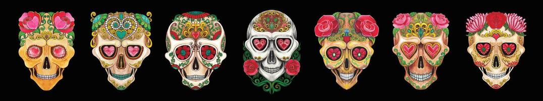 Sugar skull art banner pattern for day of the dead hand drawing and make graphic . vector