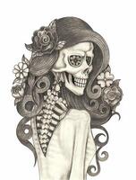 Fashion model skull day of the dead design by hand drawing on paper and make graphic . vector